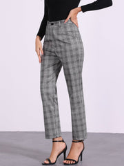 Plaid Cropped Trousers Button Casual Tartan Check Work Pants