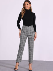 Plaid Cropped Trousers Button Casual Tartan Check Work Pants