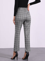 Plaid Cropped Trousers Button Casual Tartan Check Work Pants