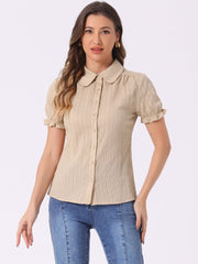 Cotton Frilled Top Turndown Collar Solid Blouse Shirt