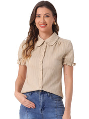 Cotton Frilled Top Turndown Collar Solid Blouse Shirt
