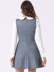 Peter Pan Collar Contrast Color Button Decor Plaid Dress