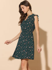Flutter Sleeve Ruffle A-Line Flowy Chiffon Dress
