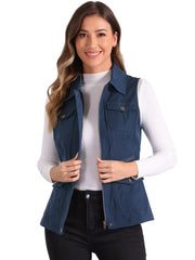 Zip Up Pockets Sleeveless Cargo Jacket Utility Vest