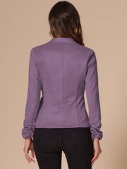 Long Sleeve Casual Open Front Drawstring Faux Suede Blazer