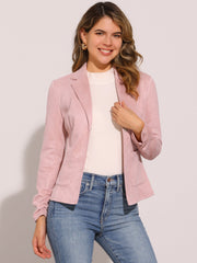 Long Sleeve Casual Open Front Drawstring Faux Suede Blazer
