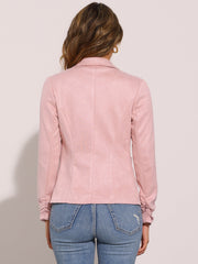 Long Sleeve Casual Open Front Drawstring Faux Suede Blazer