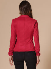 Long Sleeve Casual Open Front Drawstring Faux Suede Blazer