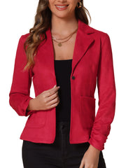 Long Sleeve Casual Open Front Drawstring Faux Suede Blazer