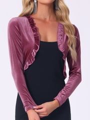 Cocktail Party Open Front Cardigan Long Sleeve Cropped Velvet Shrug