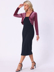 Cocktail Party Open Front Cardigan Long Sleeve Cropped Velvet Shrug
