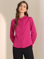 Work Office Blouse Button Up Ruffle Collar Long Sleeve Chiffon Shirt