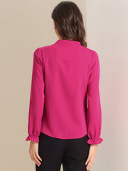 Work Office Blouse Button Up Ruffle Collar Long Sleeve Chiffon Shirt