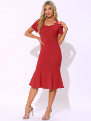 Vintage Work Cocktail Mermaid Sheath Fishtail Bodycon Midi Dress