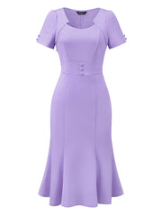 Vintage Work Cocktail Mermaid Sheath Fishtail Bodycon Midi Dress