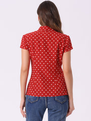 Short Sleeve Tops Vintage Polka Dots Button Up Shirt