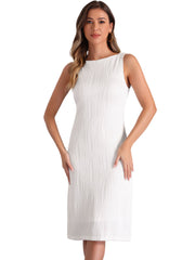 Sleeveless Boat Neck Textured Midi Sheath Dress