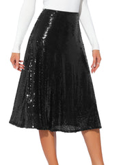 Sequin Sparkly High Waist Glitter Cocktail Party Midi Skirt