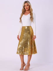 Sequin Sparkly High Waist Glitter Cocktail Party Midi Skirt