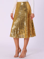Sequin Sparkly High Waist Glitter Cocktail Party Midi Skirt