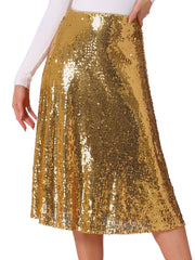 Sequin Sparkly High Waist Glitter Cocktail Party Midi Skirt