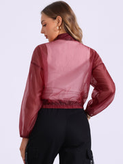 Sheer Zip Up Long Sleeve See Through Bomber Jacket