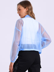 Sheer Zip Up Long Sleeve See Through Bomber Jacket