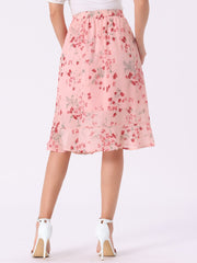 Floral Ruffle Elastic High Waist Button Flowy Split Midi Skirt