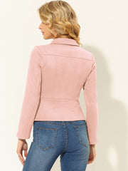 Faux Suede Jacket Short Zip Up Motorcycle Biker Coat