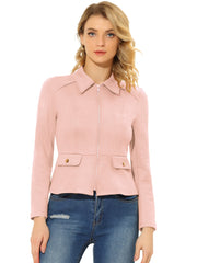 Faux Suede Jacket Short Zip Up Motorcycle Biker Coat