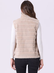 Fluffy Vest Jacket Stand Collar Sleeveless Faux Fur Coat