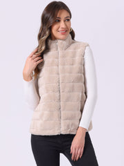 Fluffy Vest Jacket Stand Collar Sleeveless Faux Fur Coat