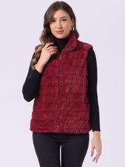 Fluffy Vest Jacket Stand Collar Sleeveless Faux Fur Coat