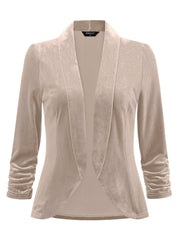 Lapel Collar Velvet Solid Office Work Open Front Blazer