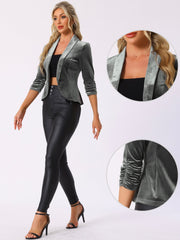 Lapel Collar Velvet Solid Office Work Open Front Blazer
