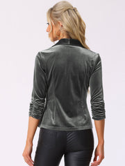 Lapel Collar Velvet Solid Office Work Open Front Blazer