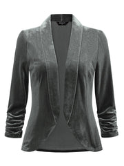 Lapel Collar Velvet Solid Office Work Open Front Blazer