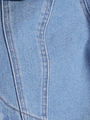 Collared Button Down Long Sleeve Denim Crop Jean Jacket