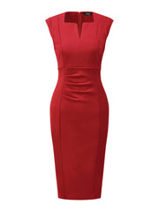 Sheath Pencil Sleeveless Pleated Front Elegant Business Dress