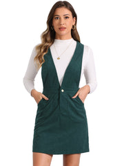 Corduroy Overall V Neck Strap Mini Pinafore Dress