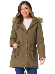 Long Sleeves Windproof Faux Fur Hooded Parka Jacket