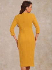 Work Boat Neck 3/4 Sleeves Midi Split Sheath Dress
