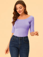 Half Sleeves Scoop Neck Fitted Layering Soft T-Shirt