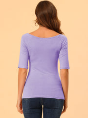 Half Sleeves Scoop Neck Fitted Layering Soft T-Shirt
