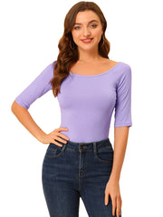 Half Sleeves Scoop Neck Fitted Layering Soft T-Shirt