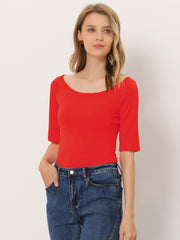 Half Sleeves Scoop Neck Fitted Layering Soft T-Shirt