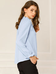 Work Office Blouse Button Up Ruffle Collar Long Sleeve Chiffon Shirt