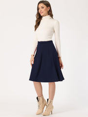 Women's A-Line Belted Waist Casual Midi Flare Pleated Skirt