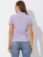 Floral Printed Peter Pan Collar Cotton Short Sleeve Shirt
