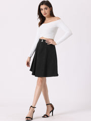 High Waisted A-Line Flared Casual Denim Midi Jean Skirt